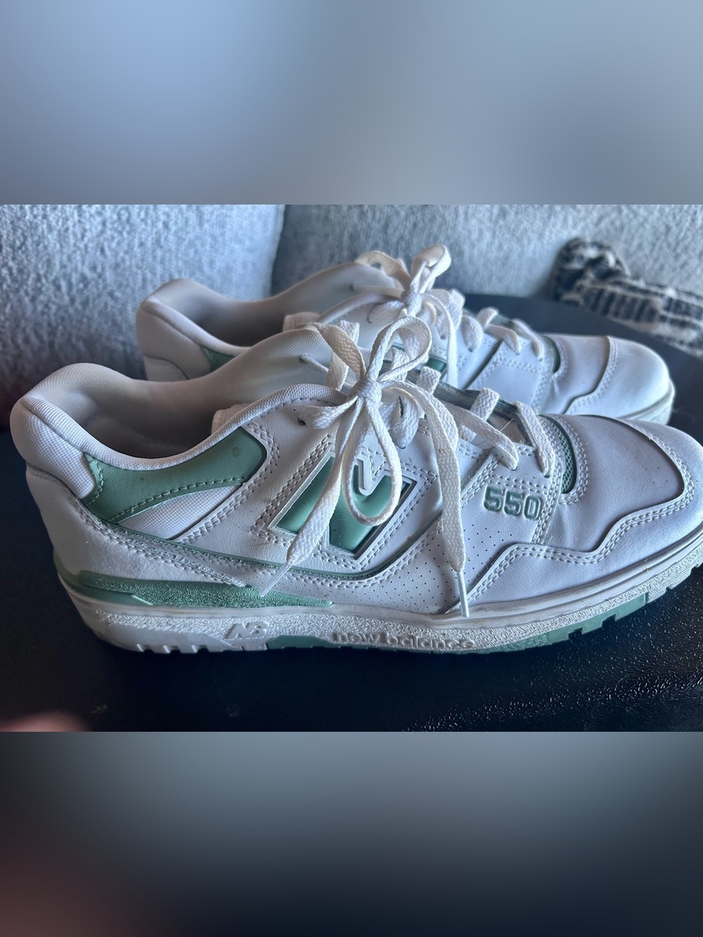 New Balance Men’s 550 Sneakers in White Mint Green